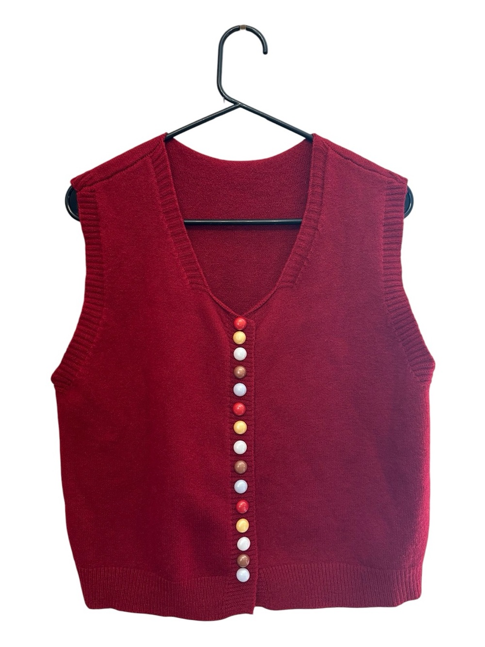 Vintage 80s/90s Handmade Red V-Neck Funky Button Front Sweater Vest Medium